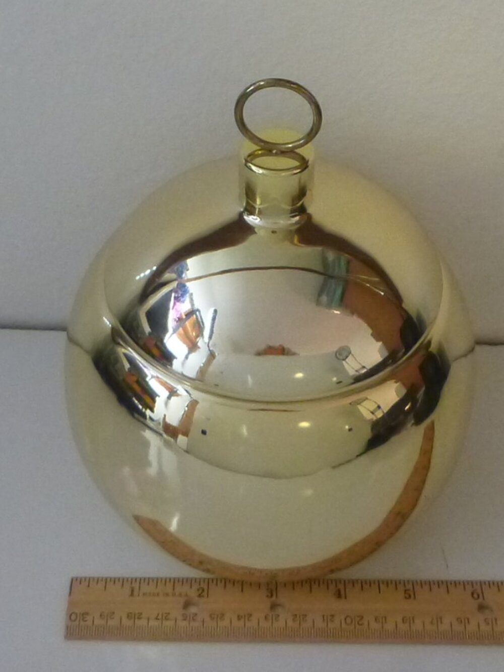 Vintage Teleflora Gold Ceramic Christmas Ball Ornament Lidded Candy Dish Jar
